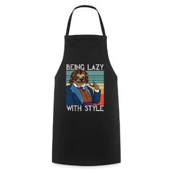 Paresseux disant être paresseux avec le style Design rétro - Tablier de cuisine - noir - Devant - AI Model Male 185 dark (185cm)