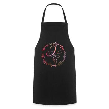 Monogramme, Lettre J, Ornement de calligraphie - Tablier de cuisine - noir - Devant - AI Model Male 185 dark (185cm)
