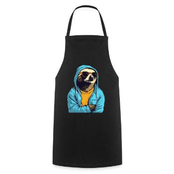 Cool sloth with sunglasses, yellow t-shirt - Cooking Apron - black - Front - AI Model Male 185 dark (185cm)