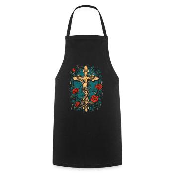 Cross and skull with roses - Gothic aesthetics - Cooking Apron - black - Front - AI Model Male 185 dark (185cm)