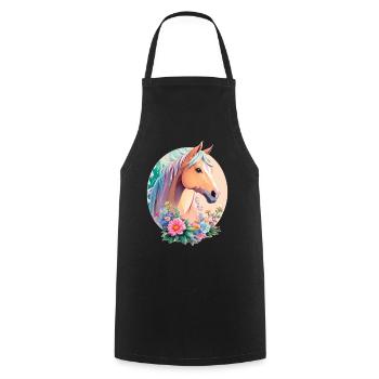 Pastell Farben Pony Pferd Kunst mit Blumen - Kochschürze - Schwarz - Vorne - AI Model Male 185 dark (185cm)