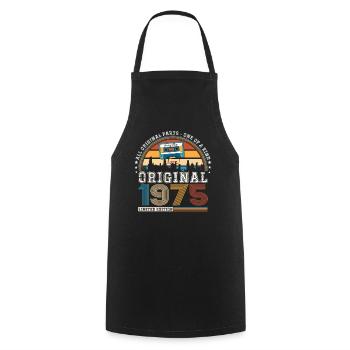 48th Birthday Man June Vintage 1975 Cassette - Cooking Apron - black - Front - AI Model Male 185 dark (185cm)