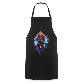 Epic Gamer Guardian in Vaporwave Synthwave Farben - Kochschürze - Schwarz - Vorne - AI Model Male 185 dark (185cm)