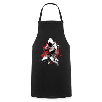Epic Gamer Cyber Assassin in Red and White - Cooking Apron - black - Front - AI Model Male 185 dark (185cm)