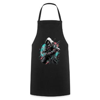 Epic Gamer Cyber Assassin with Gas Mask - Cooking Apron - black - Front - AI Model Male 185 dark (185cm)