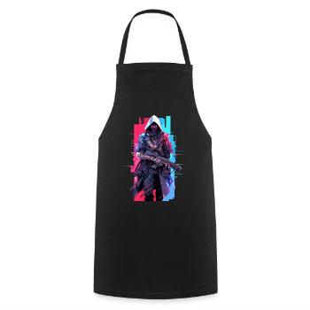 Epic Gamer Cyber Assassin in Red and Blue - Cooking Apron - black - Front - AI Model Male 185 dark (185cm)