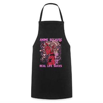 Lustig Manga Spruch Anime because real life sucks - Kochschürze - Schwarz - Vorne - AI Model Male 185 dark (185cm)
