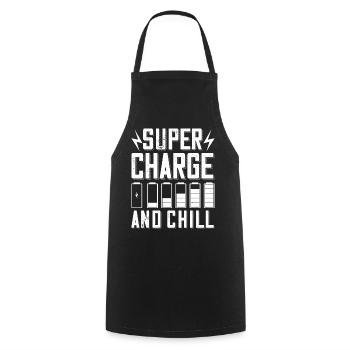 Supercharge And Chill - for electric car fans - Cooking Apron - black - Front - AI Model Male 185 dark (185cm)