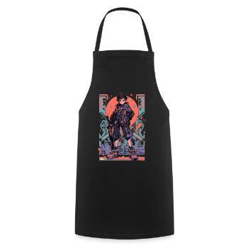 Shibuya: Cool Anime Boy with Sword Japanese - Cooking Apron - black - Front - AI Model Male 185 dark (185cm)