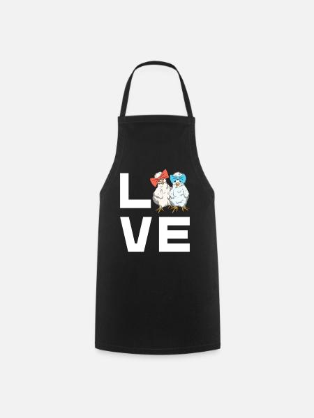 Seidenhühner Love Schriftzug Seidenhuhn Design - Kochschürze - Schwarz