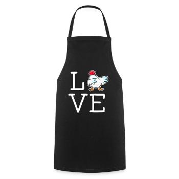 LOVE chicken lettering with cool chicken farmer - Cooking Apron - black - Front - AI Model Male 185 dark (185cm)