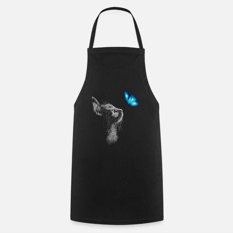 Black cat with blue butterfly - Cooking Apron - black