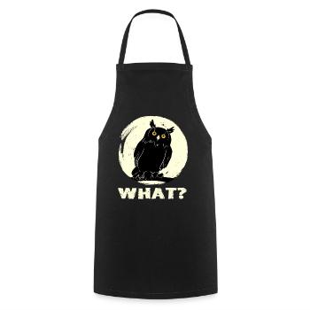 Owl skeptically asks: What? Funny owl saying - Cooking Apron - black - Front - AI Model Male 185 dark (185cm)