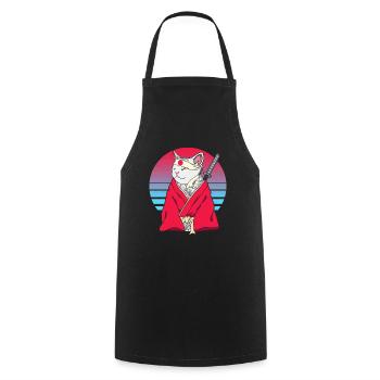 Samurai Japon Vaporwave Ninja Anime Cat - Tablier de cuisine - noir - Devant - AI Model Male 185 dark (185cm)