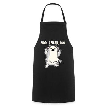 Meugler... I Mean Boo: Costume fantôme d’Halloween de vache mignonne - Tablier de cuisine - noir - Devant - AI Model Male 185 dark (185cm)