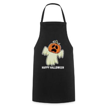 Spooky Halloween: Happy Ghost with Pumpkin Head - Cooking Apron - black - Front - AI Model Male 185 dark (185cm)