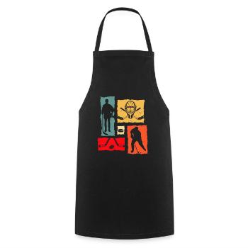 Hockey sur glace Rétro - Tablier de cuisine - noir - Devant - AI Model Male 185 dark (185cm)