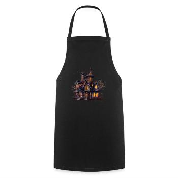 Spooky Halloween design with haunted castle - Cooking Apron - black - Front - AI Model Male 185 dark (185cm)