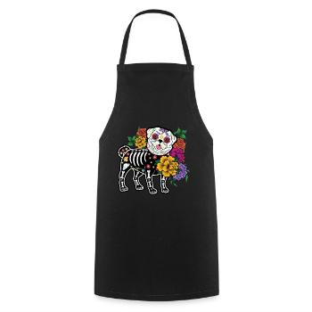 Blumenmops-Liebhaber Muertos Tag der Toten Halloween - Kochschürze - Schwarz - Vorne - AI Model Male 185 dark (185cm)