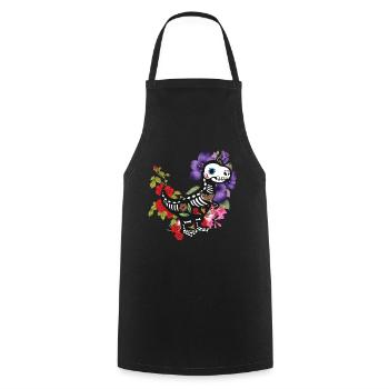 Floral Dinosaur Muertos Day Of Dead Halloween - Cooking Apron - black - Front - AI Model Male 185 dark (185cm)