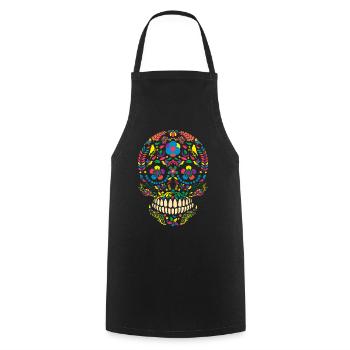 Buntes mexikanisches Skelett Muertos Tag der Toten - Kochschürze - Schwarz - Vorne - AI Model Male 185 dark (185cm)