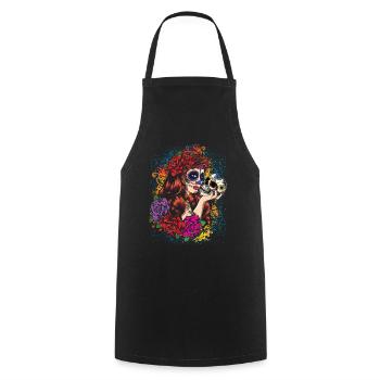 La Catrina Mexico Floral Muertos Dead Calavera - Cooking Apron - black - Front - AI Model Male 185 dark (185cm)