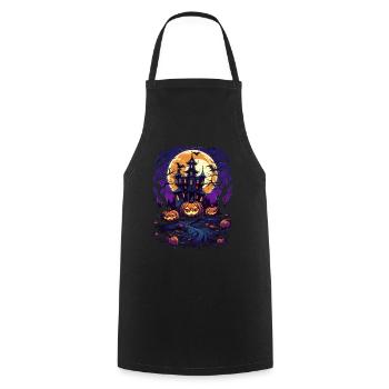 Spooky Night: Pumpkins, Moon and Haunted Castle - Cooking Apron - black - Front - AI Model Male 185 dark (185cm)