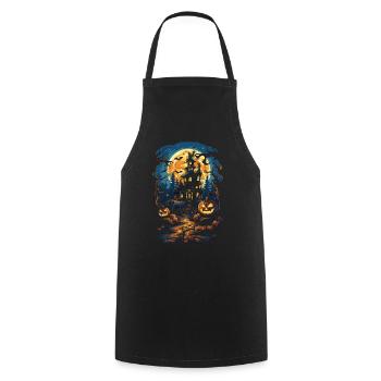 Mystical Halloween: Haunted Castle Pumpkin Full Moon - Cooking Apron - black - Front - AI Model Male 185 dark (185cm)
