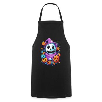Smiling Ghost and Witch's Hat – Sweet Creepy Joy - Cooking Apron - black - Front - AI Model Male 185 dark (185cm)