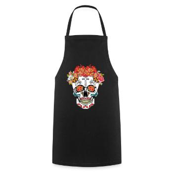 Sugar Skull Dia De Los Muertos Day Of Dead Floral - Cooking Apron - black - Front - AI Model Male 185 dark (185cm)
