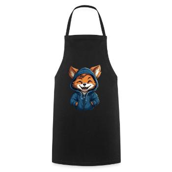 Süßer Cartoon-Fuchs im blauen Hoodie lacht frech - Kochschürze - Schwarz - Vorne - AI Model Male 185 dark (185cm)