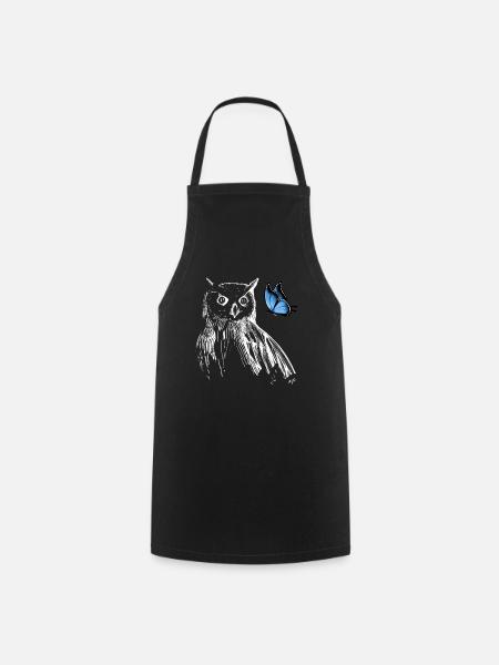 Hibou avec papillon - Tablier de cuisine - noir