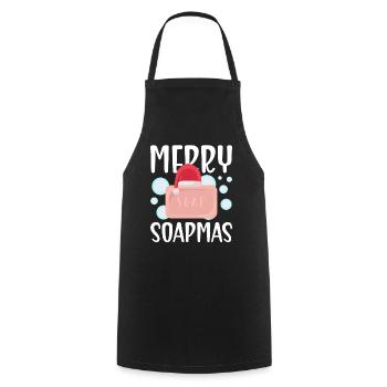Soap making Christmas soap boiler saying - Cooking Apron - black - Front - AI Model Male 185 dark (185cm)