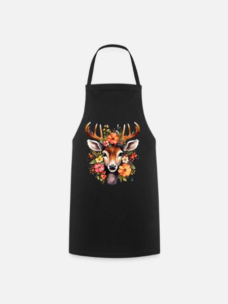 Hirsch T-Shirt Trachten Damen Trachtenshirt Dirndl - Kochschürze - Schwarz