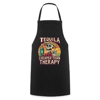 Funny saying: Tequila is Cheaper Than Therapy - Cooking Apron - black - Front - AI Model Male 185 dark (185cm)