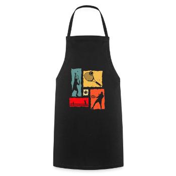 Tennis Rétro - Tablier de cuisine - noir - Devant - AI Model Male 185 dark (185cm)
