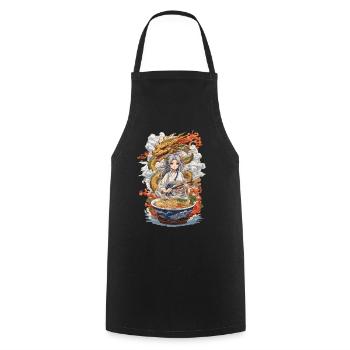 Kawaii Ramen Girl & Dragon Manga Soupe Design - Tablier de cuisine - noir - Devant - AI Model Male 185 dark (185cm)