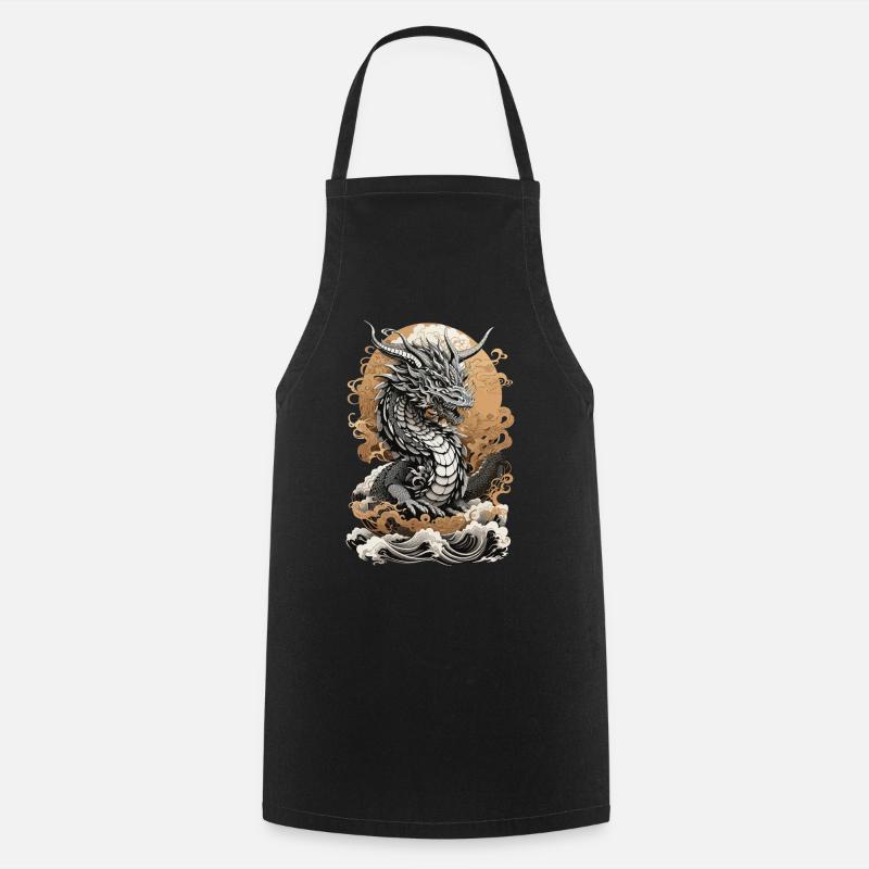 Dragon in ukiyo-e retro art aesthetics style - Cooking Apron - black