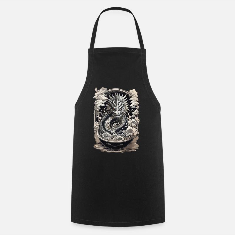 Dragon & Ramen Soup Asian Retro Art - Cooking Apron - black