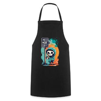 Skeleton Skull I NEED MORE COFFEE Coffee Saying - Cooking Apron - black - Front - AI Model Male 185 dark (185cm)