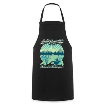 Lac Supérieur pêcheur, pêche rétro Vintage dicton - Tablier de cuisine - noir - Devant - AI Model Male 185 dark (185cm)