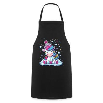 Snowy Enchanted Unicorn - Festive Shine Snow - Cooking Apron - black - Front - AI Model Male 185 dark (185cm)