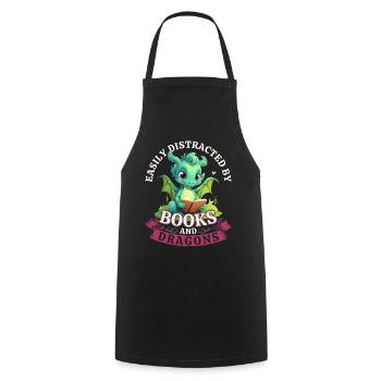 Facilement distrait par les livres et les dragons : Dragons - Tablier de cuisine - noir - Devant - AI Model Male 185 dark (185cm)