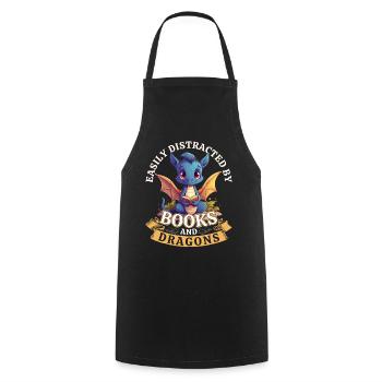 Facilement distrait par les livres et les dragons : Dragons - Tablier de cuisine - noir - Devant - AI Model Male 185 dark (185cm)