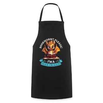 Bookworm: "Bookworm? Please! I'm A Book Dragon" - Cooking Apron - black - Front - AI Model Male 185 dark (185cm)