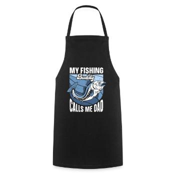 Mon copain de pêche m’appelle Papa pêcheur - Tablier de cuisine - noir - Devant - AI Model Male 185 dark (185cm)
