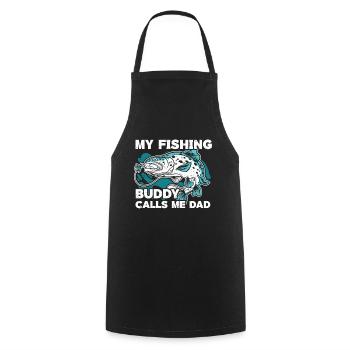 Mon copain de pêche m’appelle Papa pêcheur - Tablier de cuisine - noir - Devant - AI Model Male 185 dark (185cm)