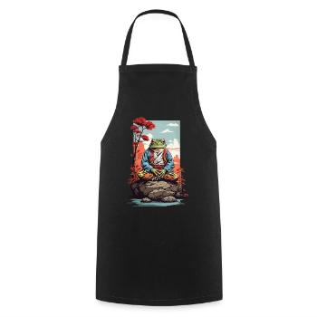 Meditativer Frosch Japan Yoga Art Retro Style - Kochschürze - Schwarz - Vorne - AI Model Male 185 dark (185cm)