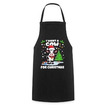 Little cow with cap celebrating Christmas in the snow - Cooking Apron - black - Front - AI Model Male 185 dark (185cm)