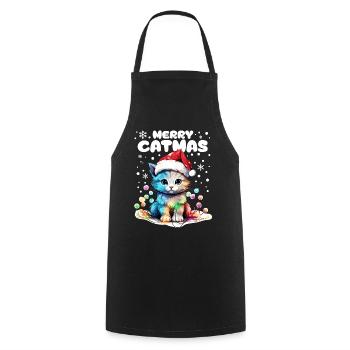 Cute cat with fairy lights celebrating Christmas - Cooking Apron - black - Front - AI Model Male 185 dark (185cm)
